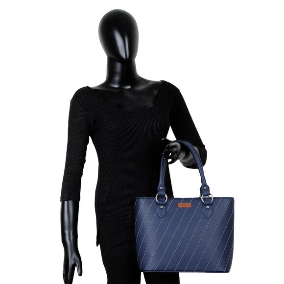 Blue Top-Handle Tote Bag – Vegan Leather Ladies' Satchel Purse or Shoulder Bag - Picture 11 of 11